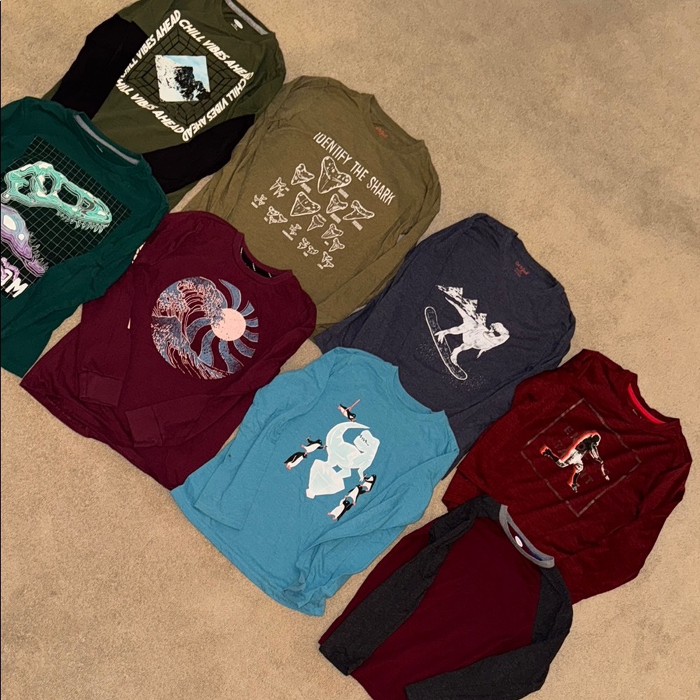 Cat & Jack Long Sleeve Tees in Forest Green Burgundy and Navy
